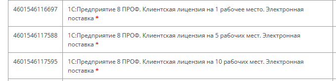 Скриншот: клиентские лицензии 1С